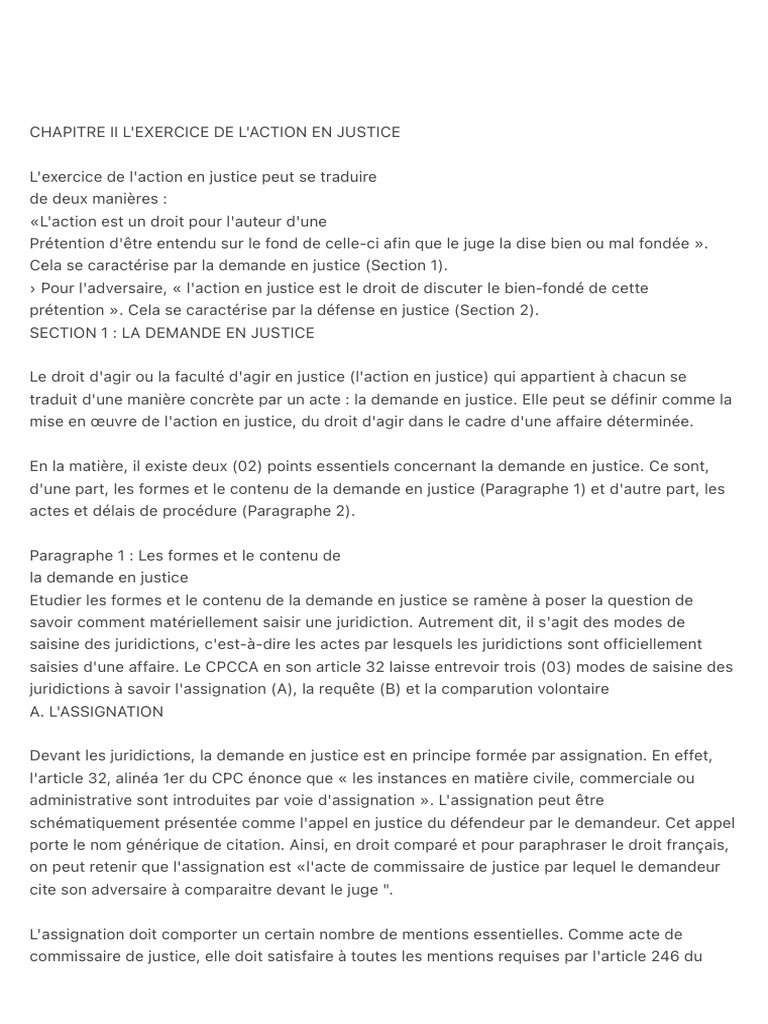 Exercice de l'action en justice : demande et procédures | PDF | Loi ...