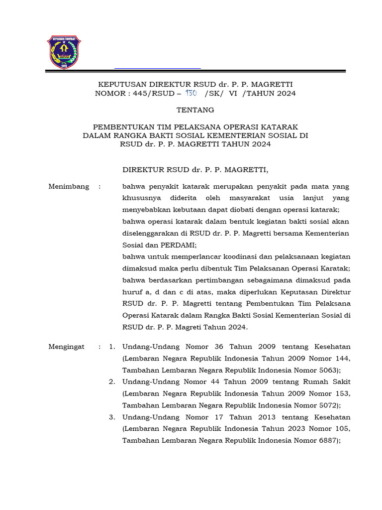 Tim Operasi Katarak RSUD Magretti 2024 | PDF