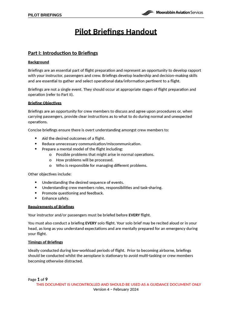 Essential Pilot Briefing Guidelines | PDF | Seat Belt | Baggage