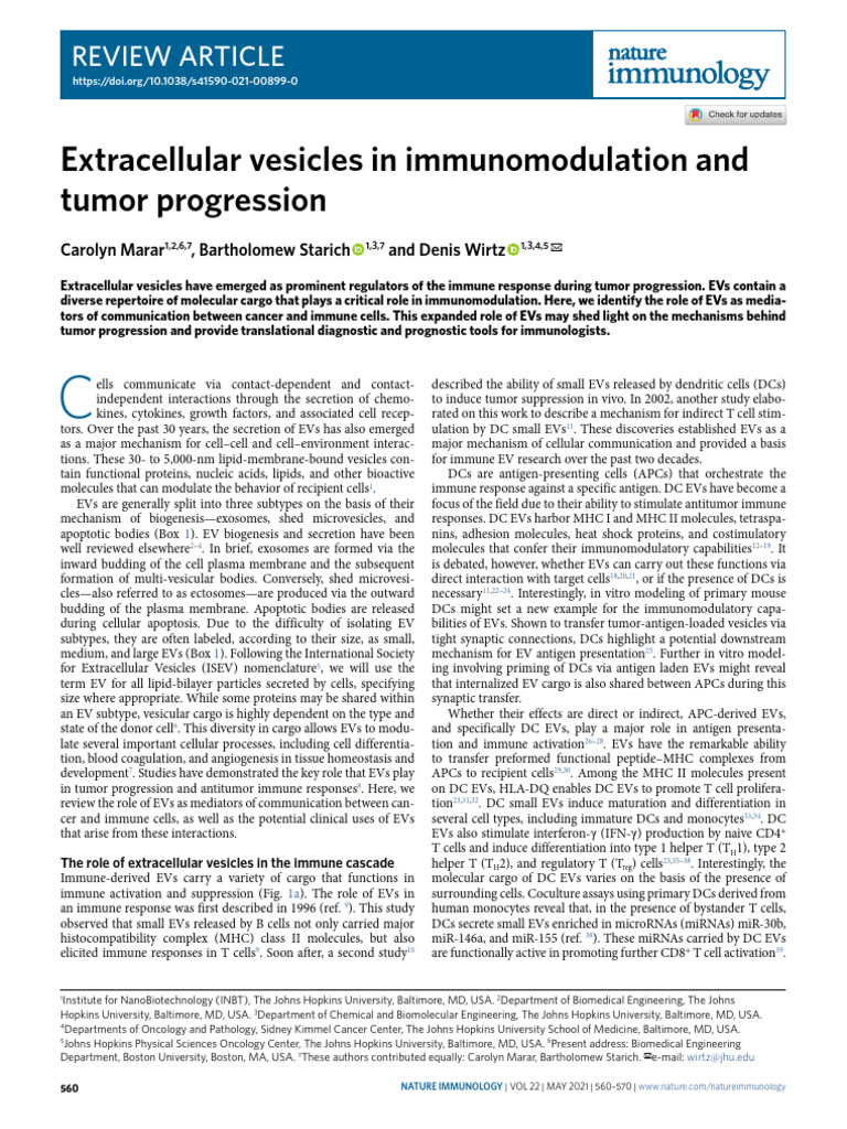 Extracellular Vesicles in Cancer Immunology | PDF | T Cell | Immune System