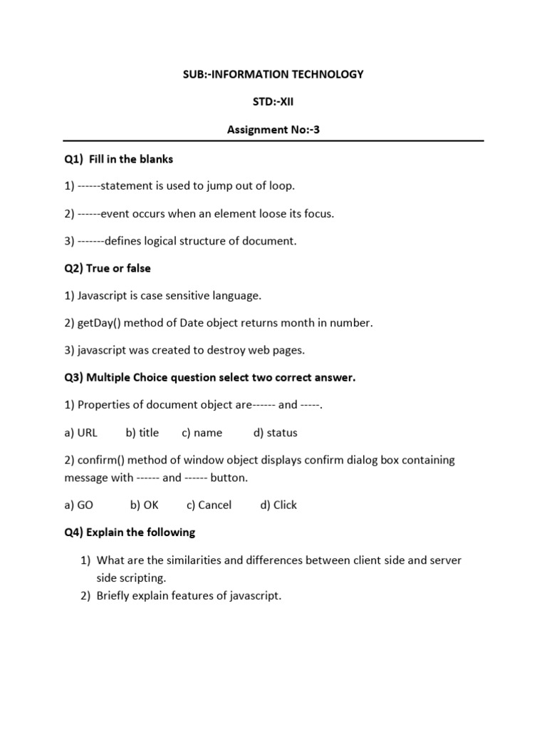 IT Assignment: JavaScript Concepts & Tasks | PDF