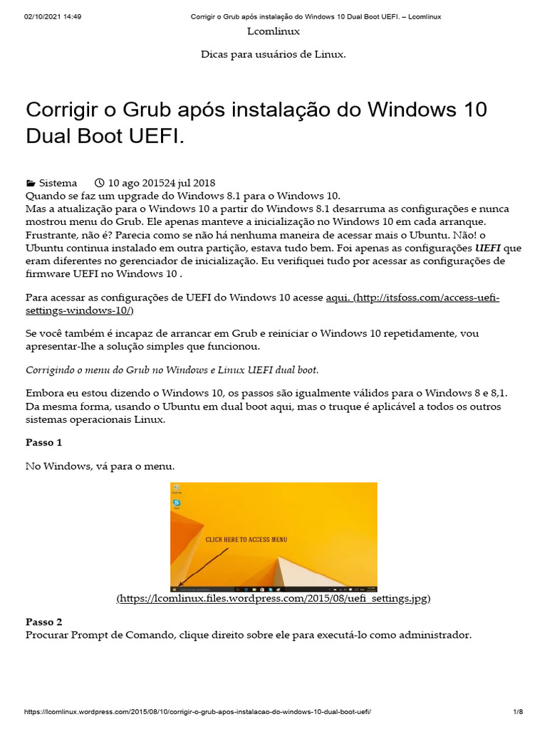 Corrigir Grub no Dual Boot UEFI Windows 10 | PDF | Windows 10 ...