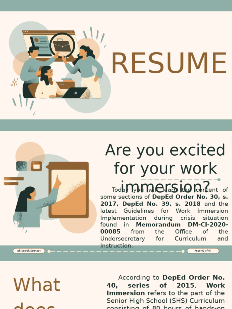 Work Immersion Guidelines for SHS Students | PDF | Curriculum | Learning