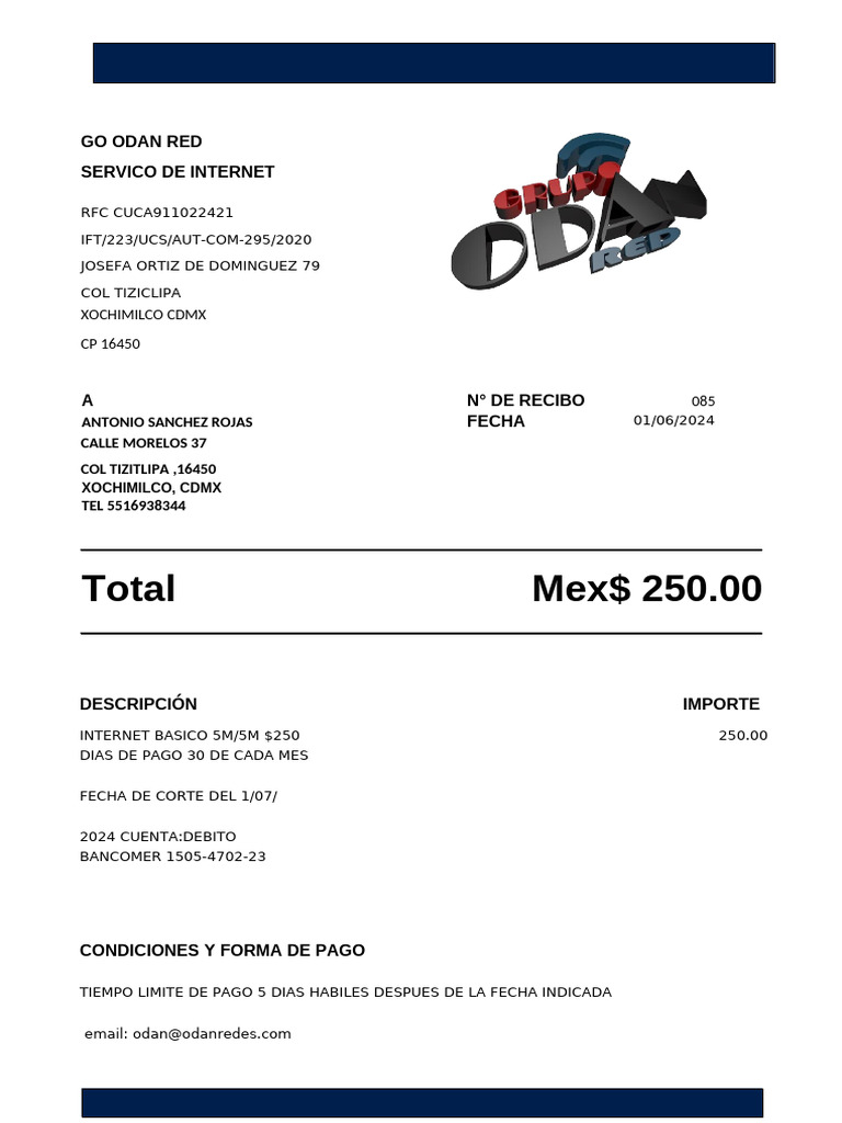 Recibo de Internet Básico 5M/5M | PDF