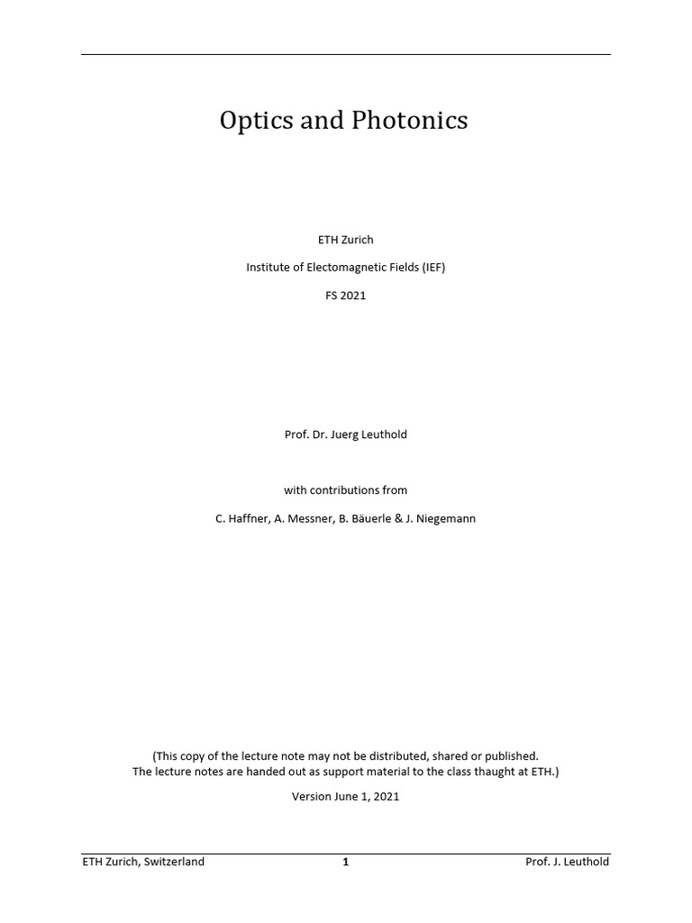 Optics and Photonics Lecture Notes | PDF | Polarization (Waves) | Optics