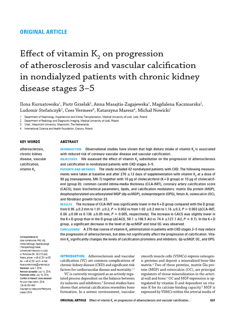 Vitamin K2's Impact on Atherosclerosis in CKD | PDF | Vitamin D ...
