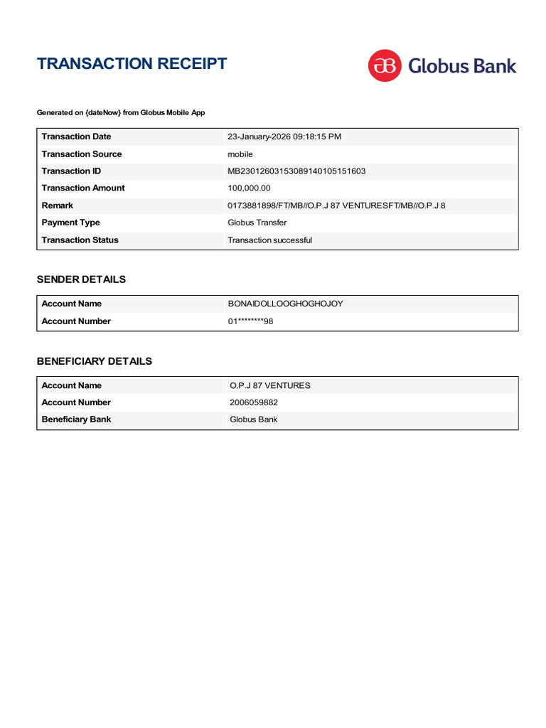 Successful Globus Mobile Transfer Receipt | PDF