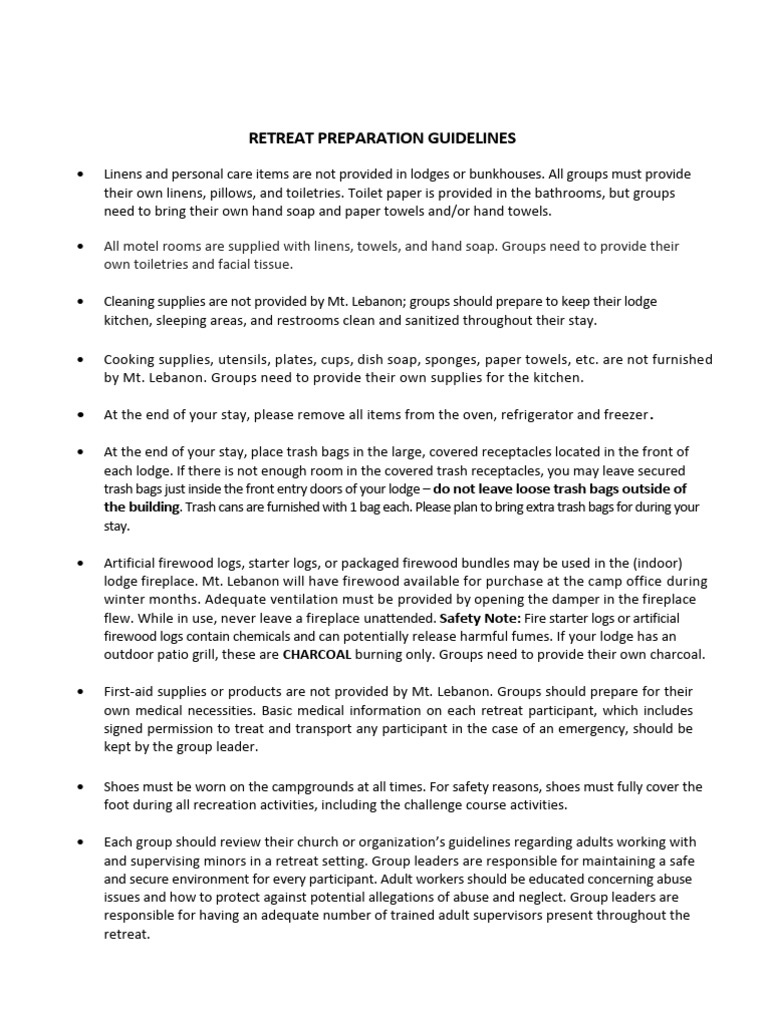 Retreat Preparation Guidelines | PDF | Grilling | Cooking