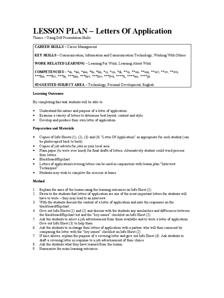 Lesson Plan: Writing Application Letters | PDF | Lesson Plan | Advertising