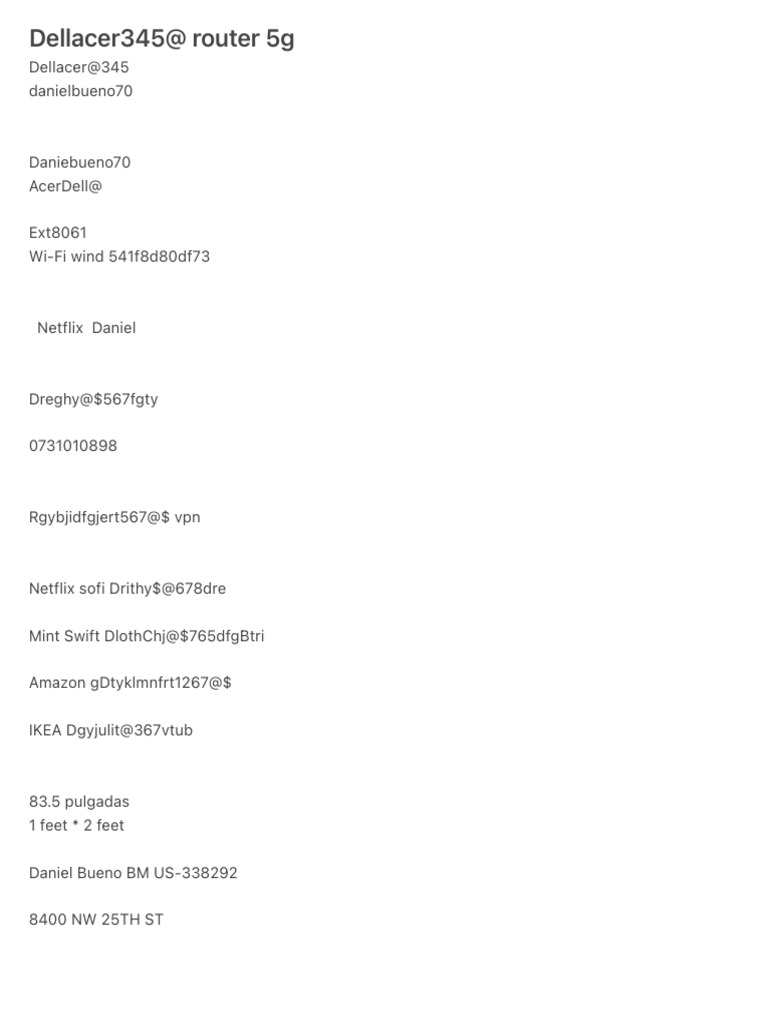 Router and Account Information Summary | PDF