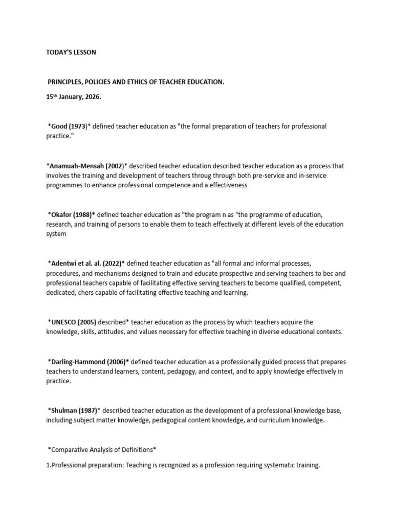Teacher Education Principles and Ethics | PDF | Teacher Education ...