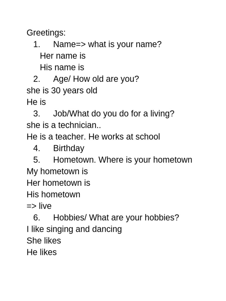 Basic Personal Information Questions | PDF