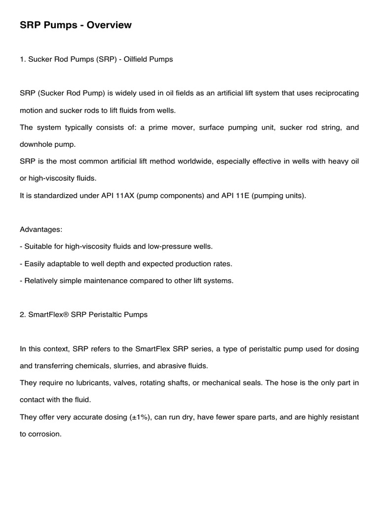Overview of SRP Pump Types and Uses | PDF