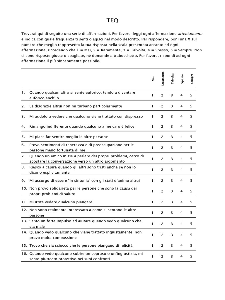 Toronto Empathy Questionnaire - Test | PDF