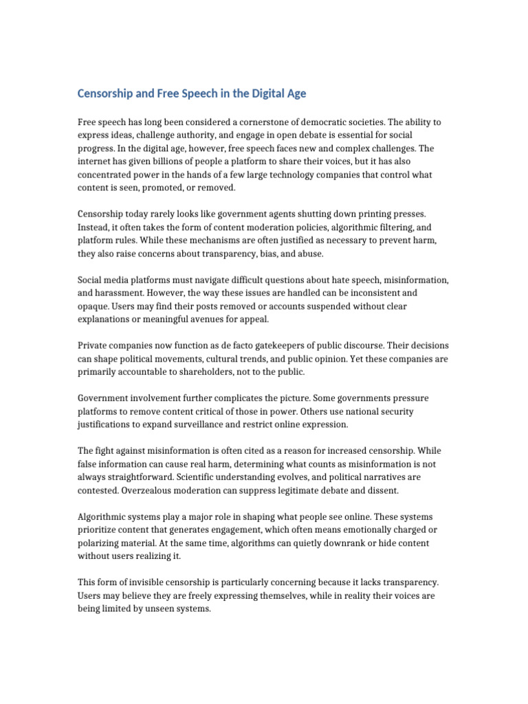 Censorship vs. Free Speech Online | PDF | Freedom Of Speech | Censorship