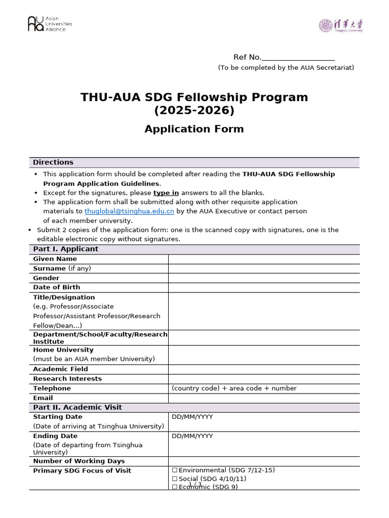 THU-AUA SDG Fellowship Application Form | PDF