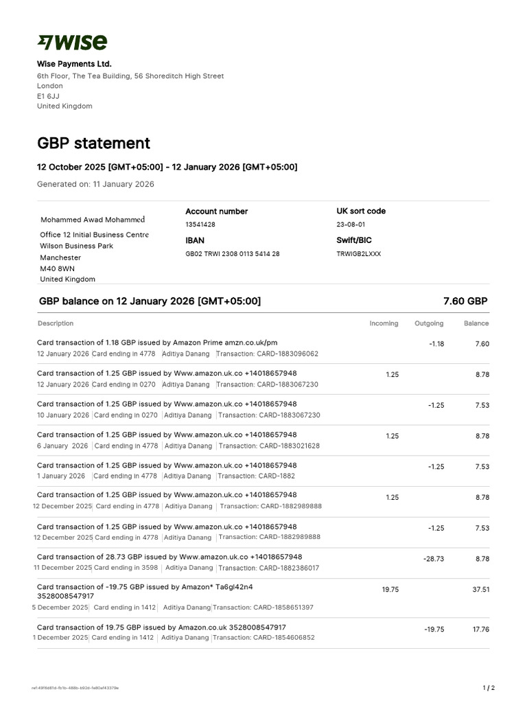 GBP Account Statement Summary | PDF | Payments | Banking