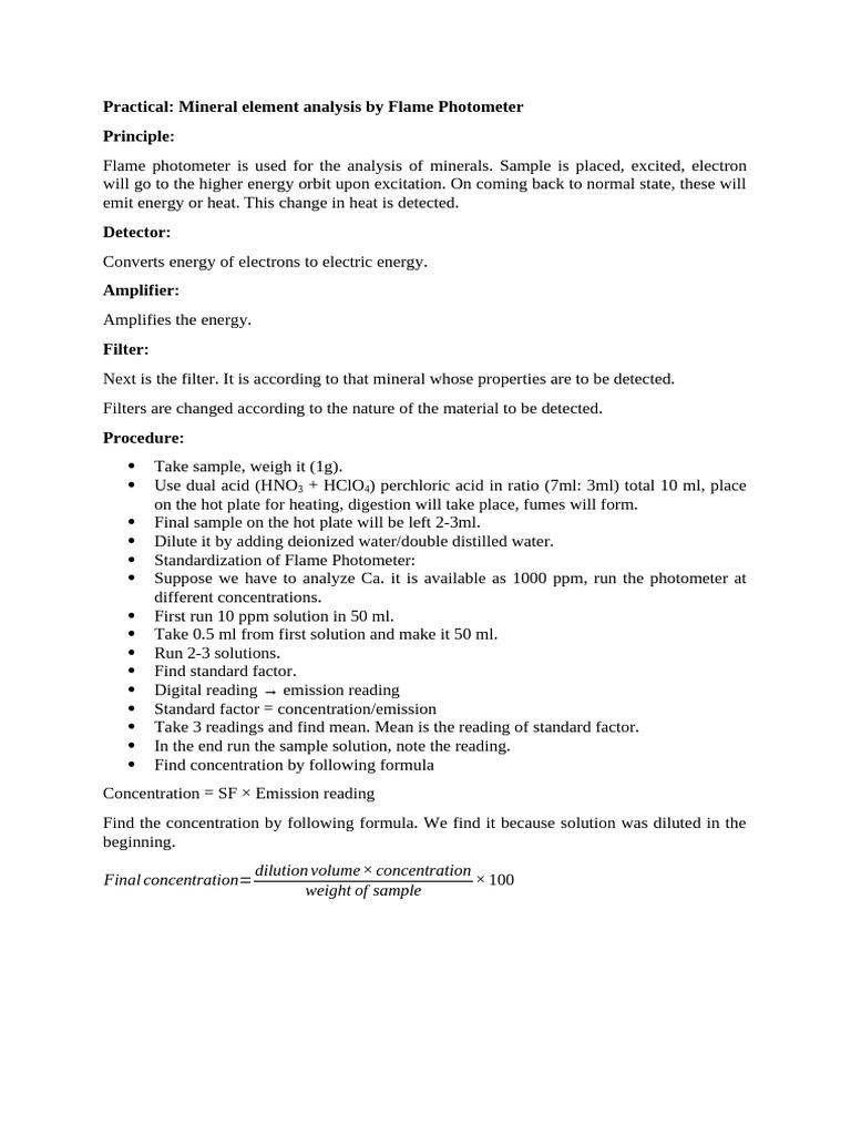 Mineral Element Analysis Using Flame Photometry | PDF