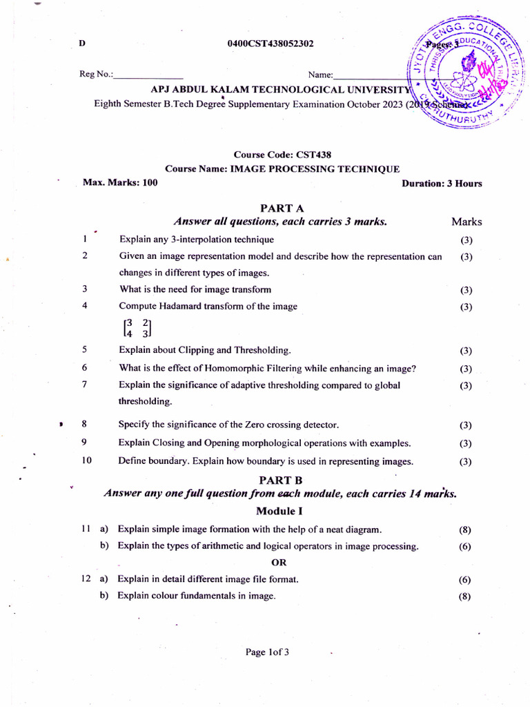 Image Processing Techniques Exam Guide | PDF | Mathematical Analysis ...