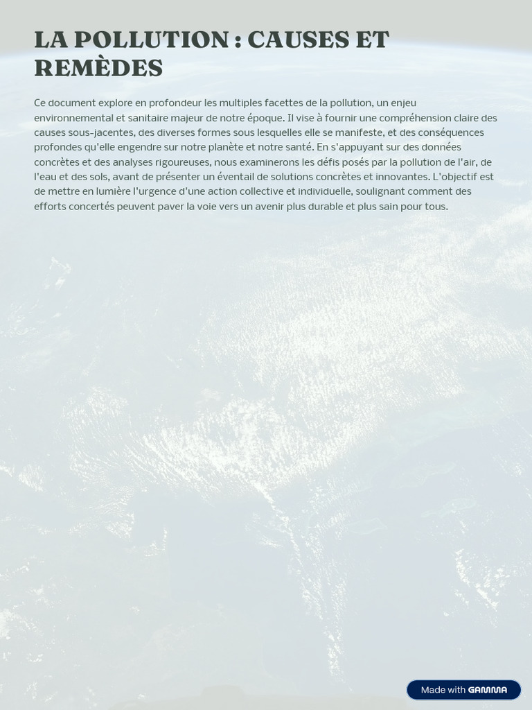 Pollution : Causes et Solutions Urgentes | PDF | la pollution ...