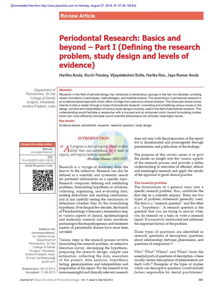 Periodontal Research: Basics & Study Design | PDF | Randomized ...
