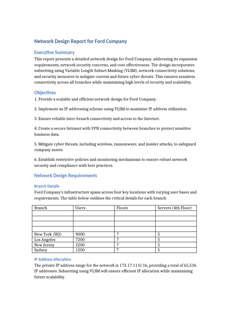 Ford Company Network Design Report | PDF | Computer Network | Security