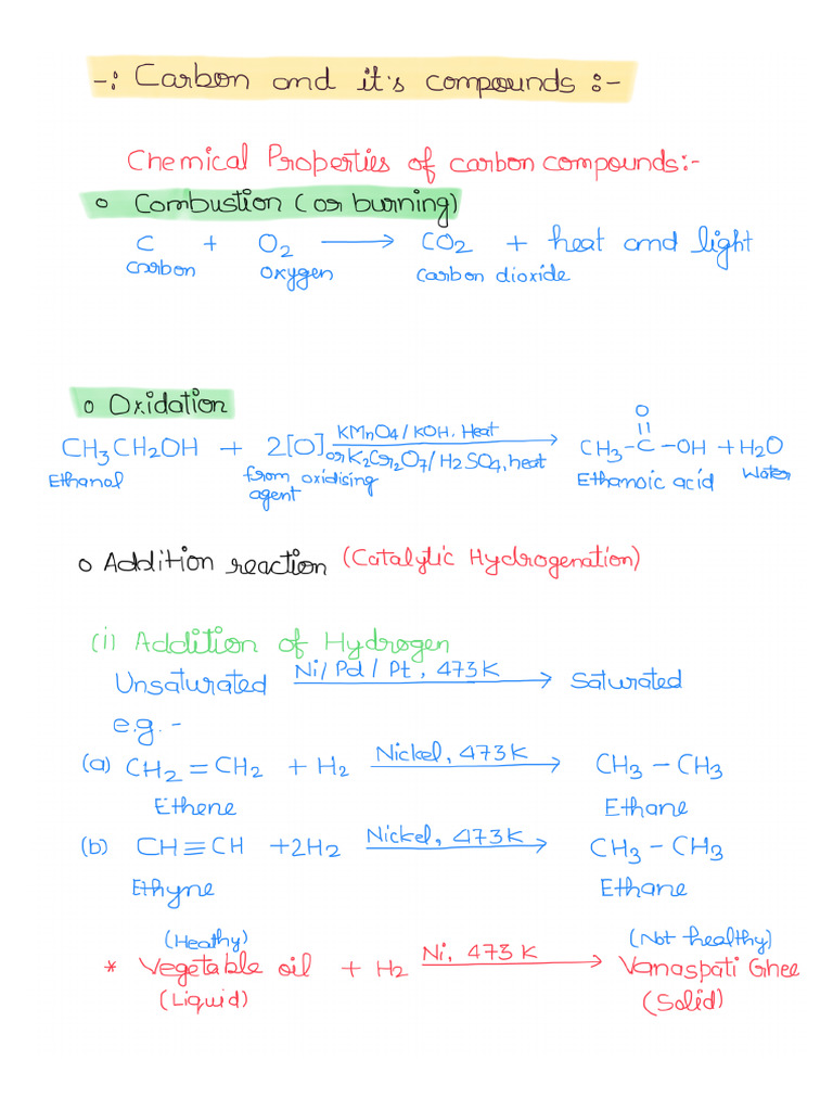 Chapter 4 Carbon and Its Compounds (Short Notes) | PDF