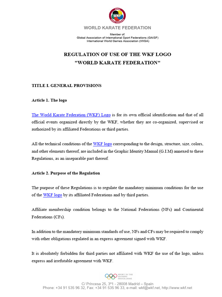 WKF Logo Usage Regulations Guide | PDF | Logos | Justice