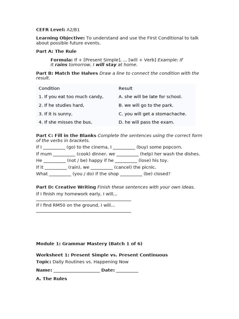 First Conditional Grammar Worksheet | PDF | Tiger | Bean