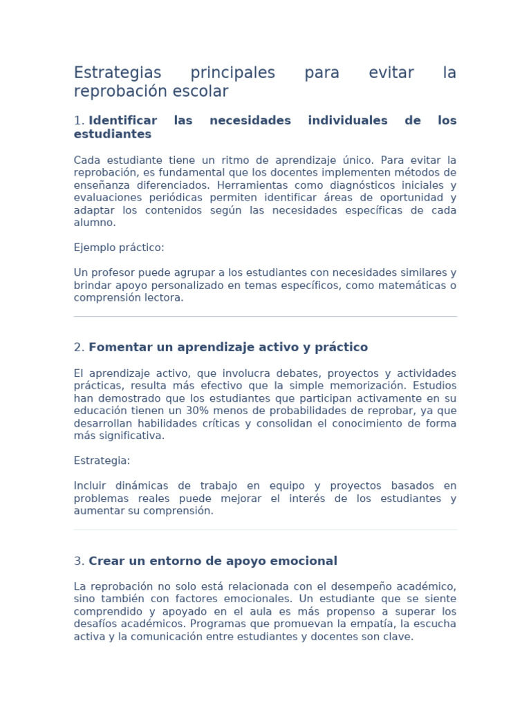 Estrategias para Evitar la Reprobación Escolar | PDF | Enseñando ...