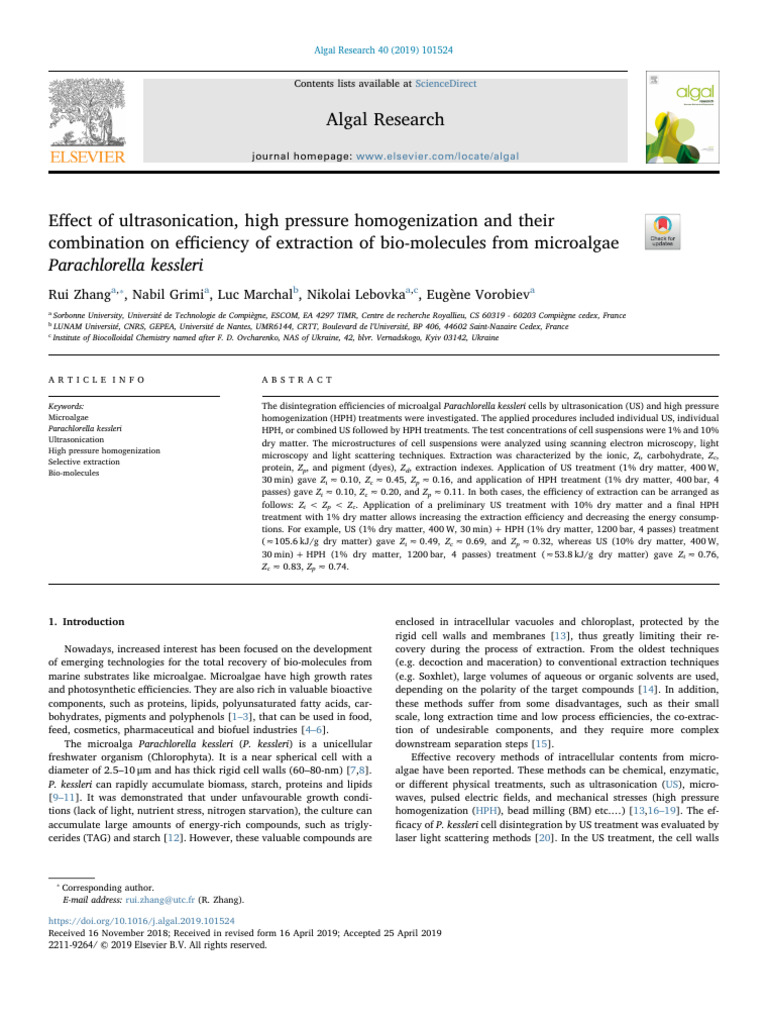 Extraction Methods for Microalgae Bio-molecules | PDF | Scientific ...