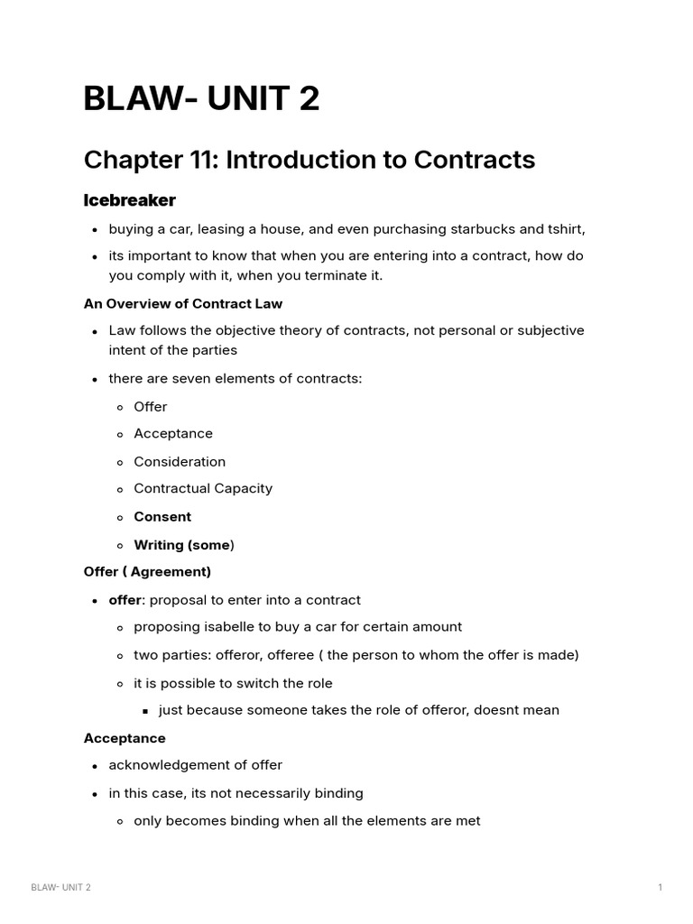 Overview of Contract Law Essentials | PDF | Consideration | Offer And ...