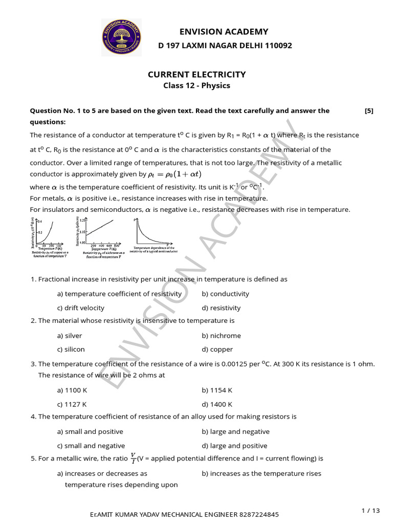 Class 12 Physics: Electricity Concepts | PDF | Voltage | Series And ...