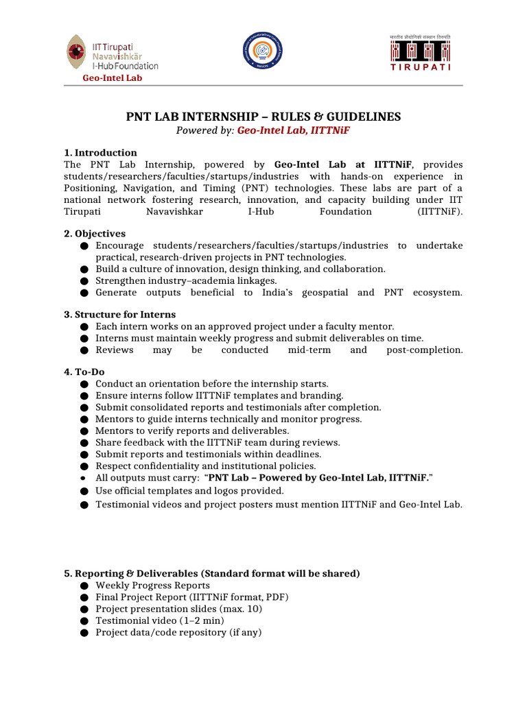 PNT Lab Internship Guidelines | PDF