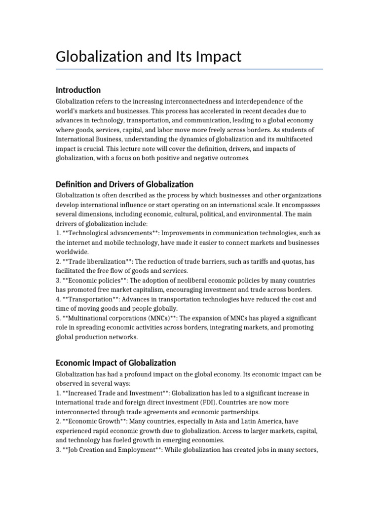 Impact of Globalization Explained | PDF | Globalization | Sustainability