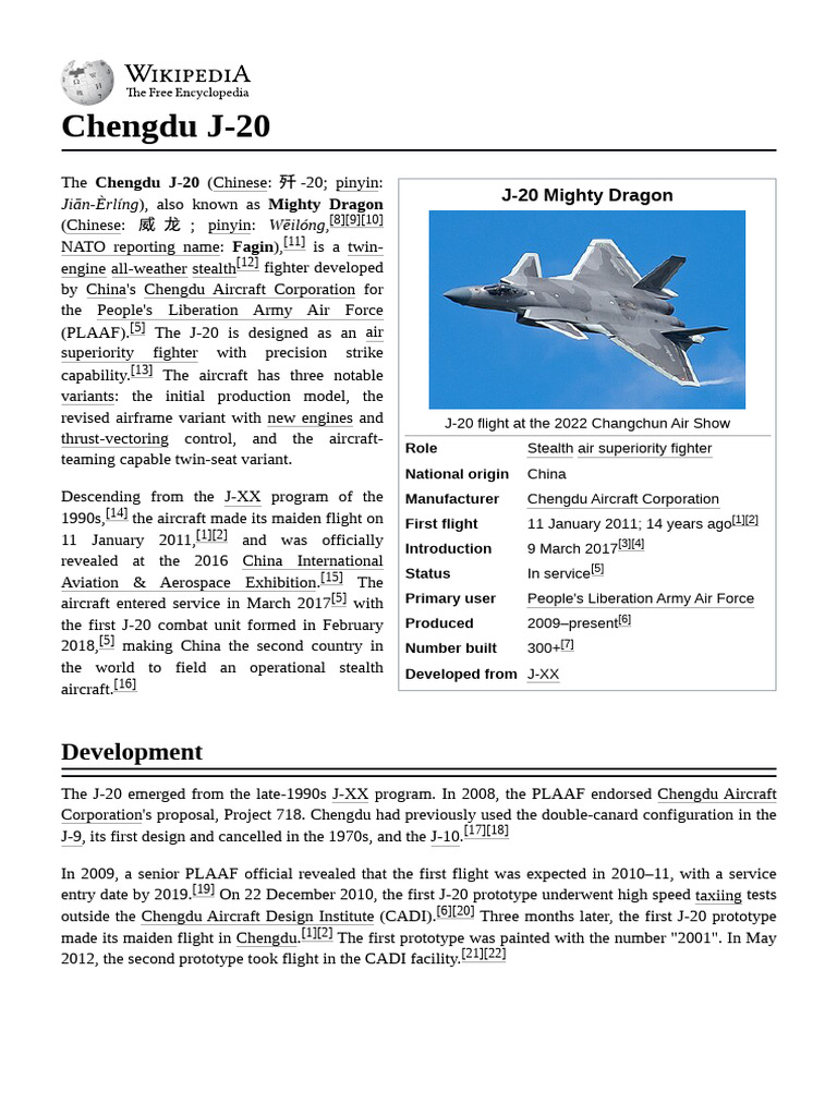 Chengdu J-20 Stealth Fighter Overview | PDF | Aviation | Aircraft
