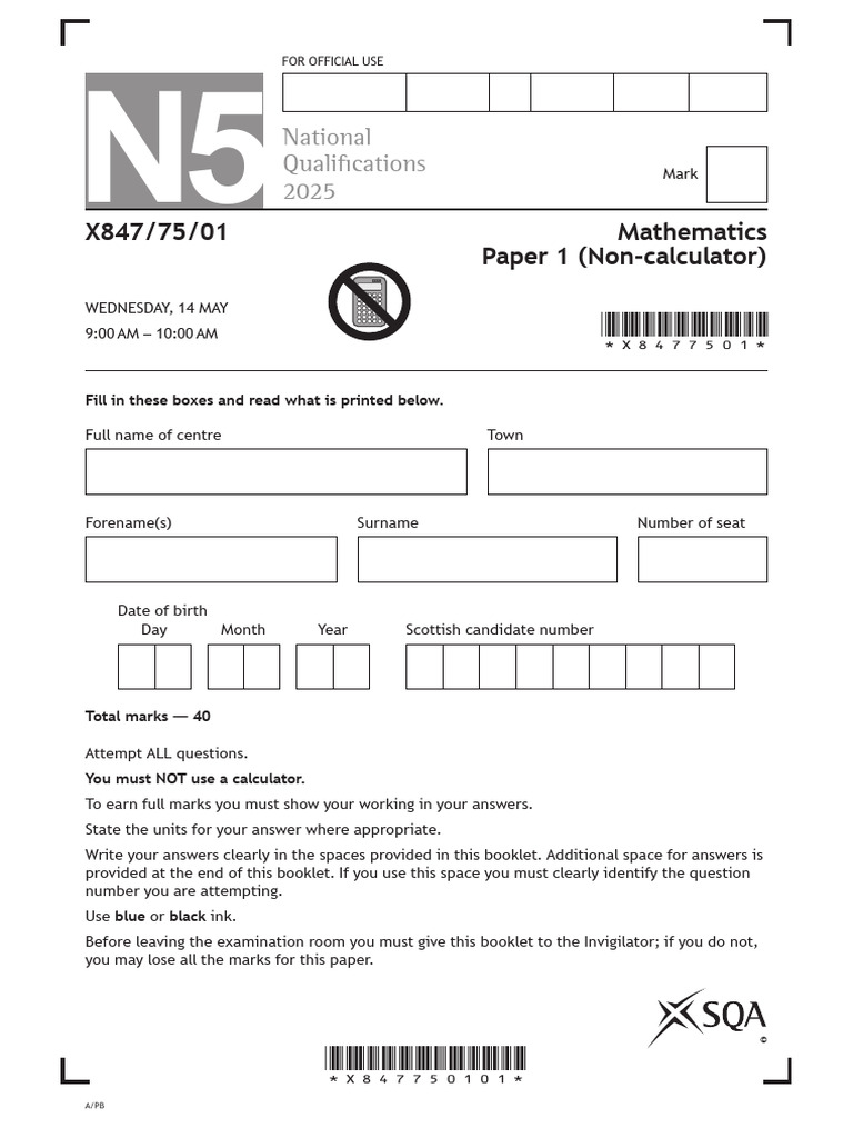 National Qualifications 2025 Maths Exam | PDF | Area | Mathematics