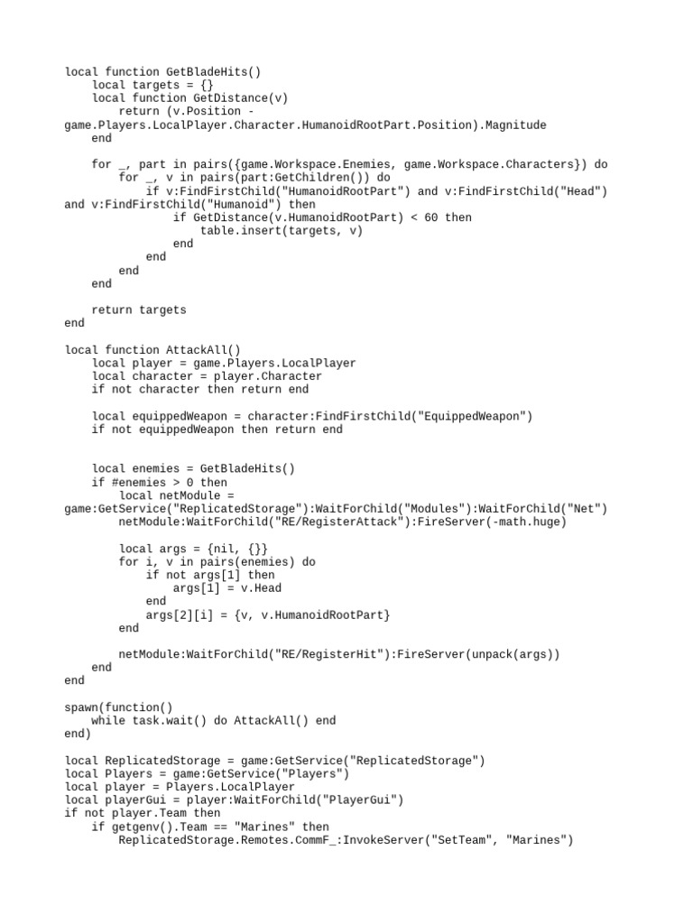 Lua Script for Fast Attack in Roblox | PDF