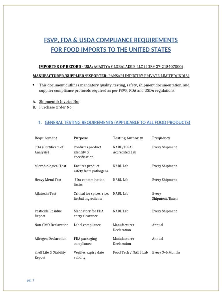 Food Import Compliance: FSVP, FDA, USDA | PDF | Food And Drug ...