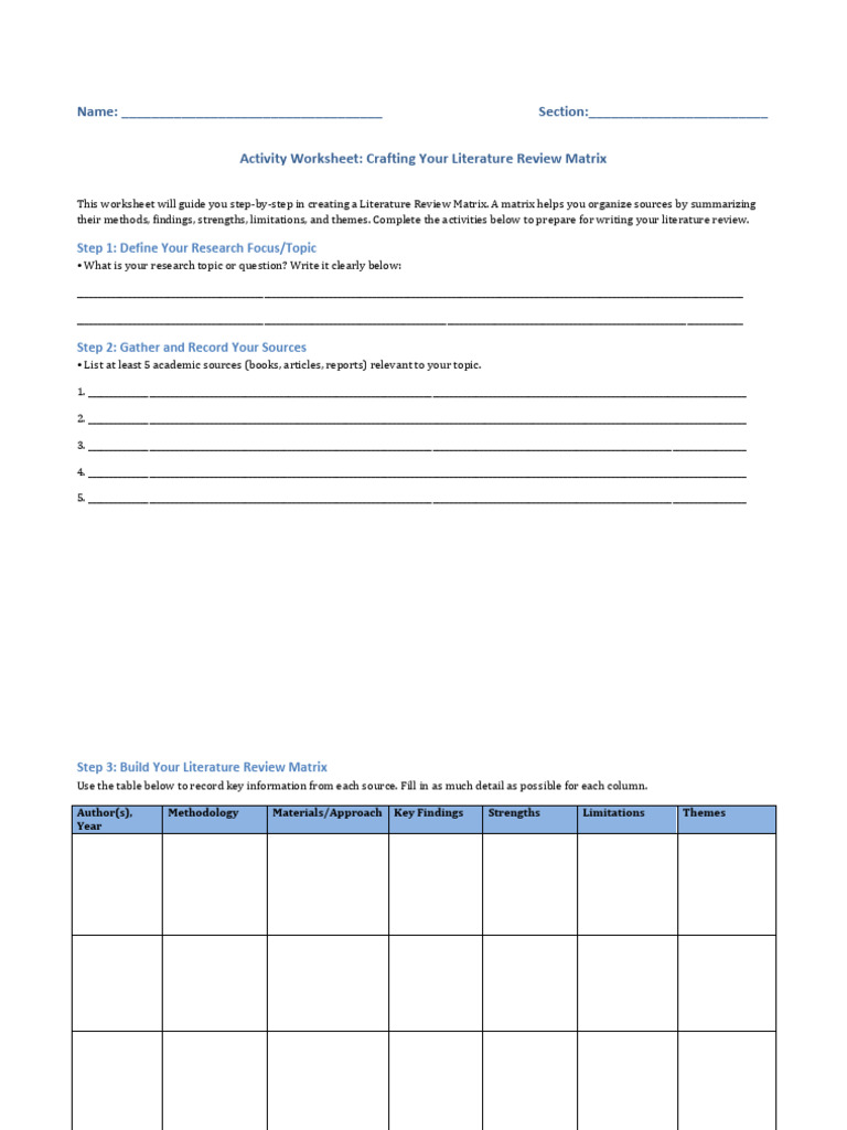 Literature Review Matrix Worksheet | PDF | Filtration | Automation