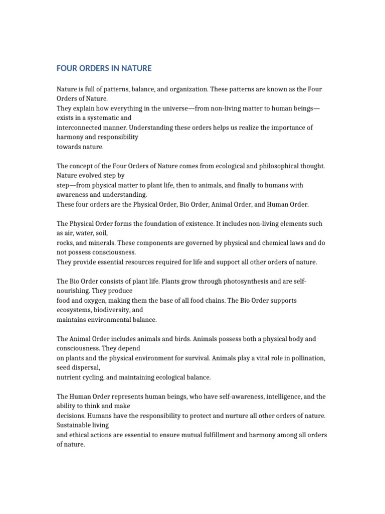 Understanding Nature's Four Orders | PDF