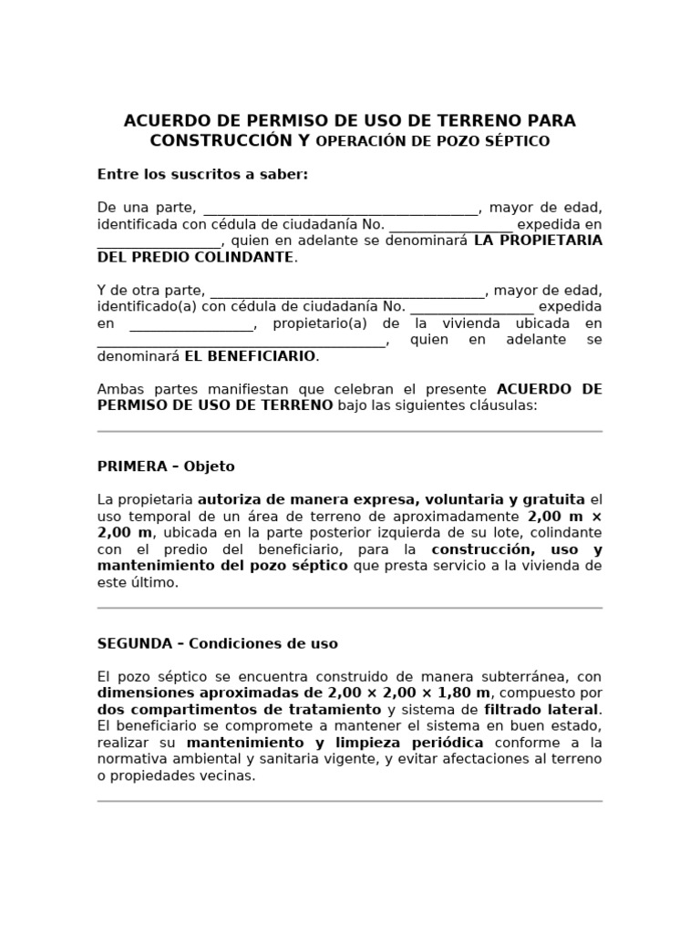 Acuerdo de Permiso de Uso de Terreno para Construcción y Operación de ...