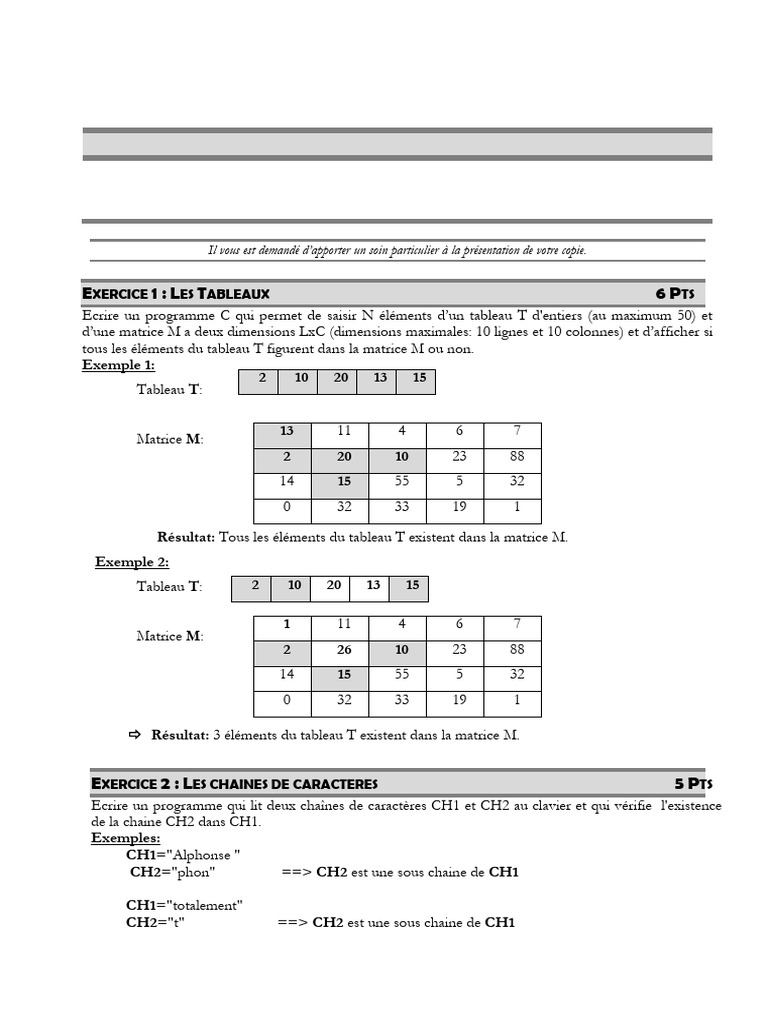 Examen de programmation en C - Janv 2015 | PDF | Données informatiques ...