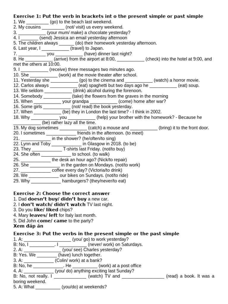 Present Simple vs Past Simple Exercises | PDF