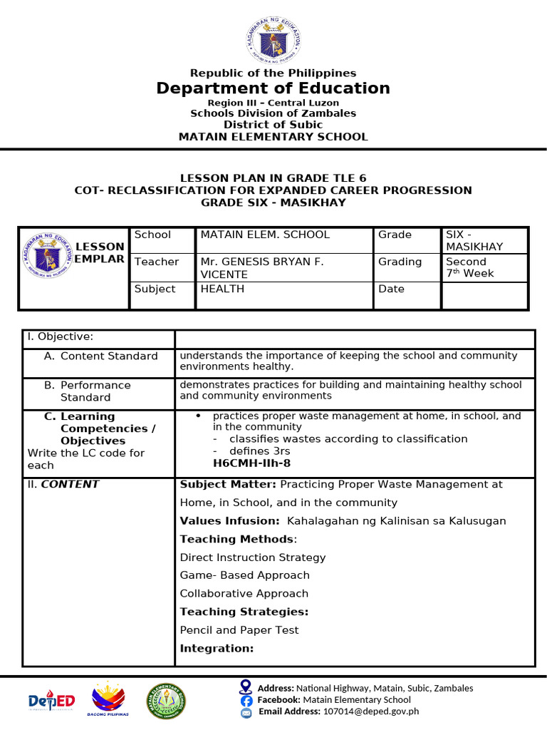 Grade 6 Lesson Plan: Waste Management | PDF | Learning | Curriculum