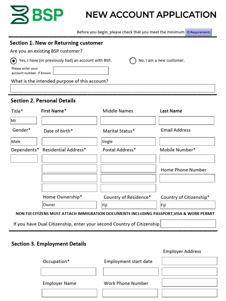BSP New Account Application Form | PDF | Identity Document | Government ...