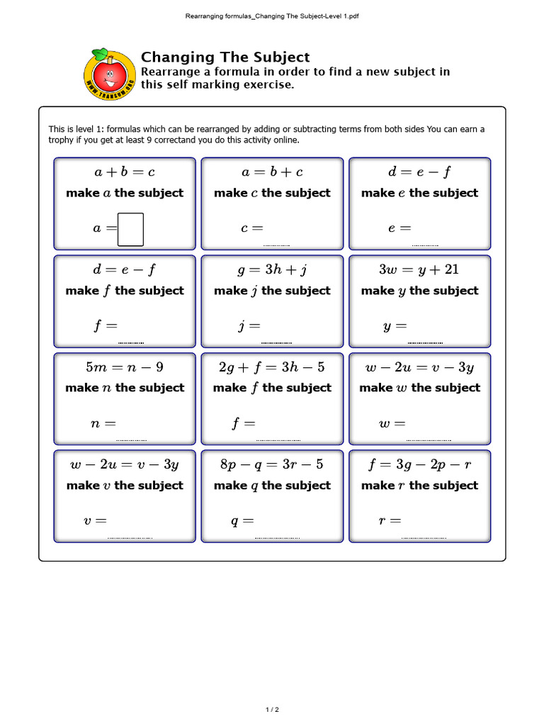 Rearranging Formulas: Changing the Subject | PDF | Square Root ...