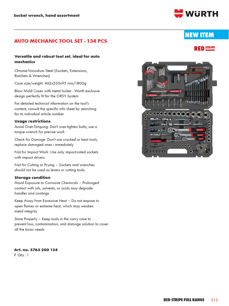 134-Piece Auto Mechanic Tool Set | PDF