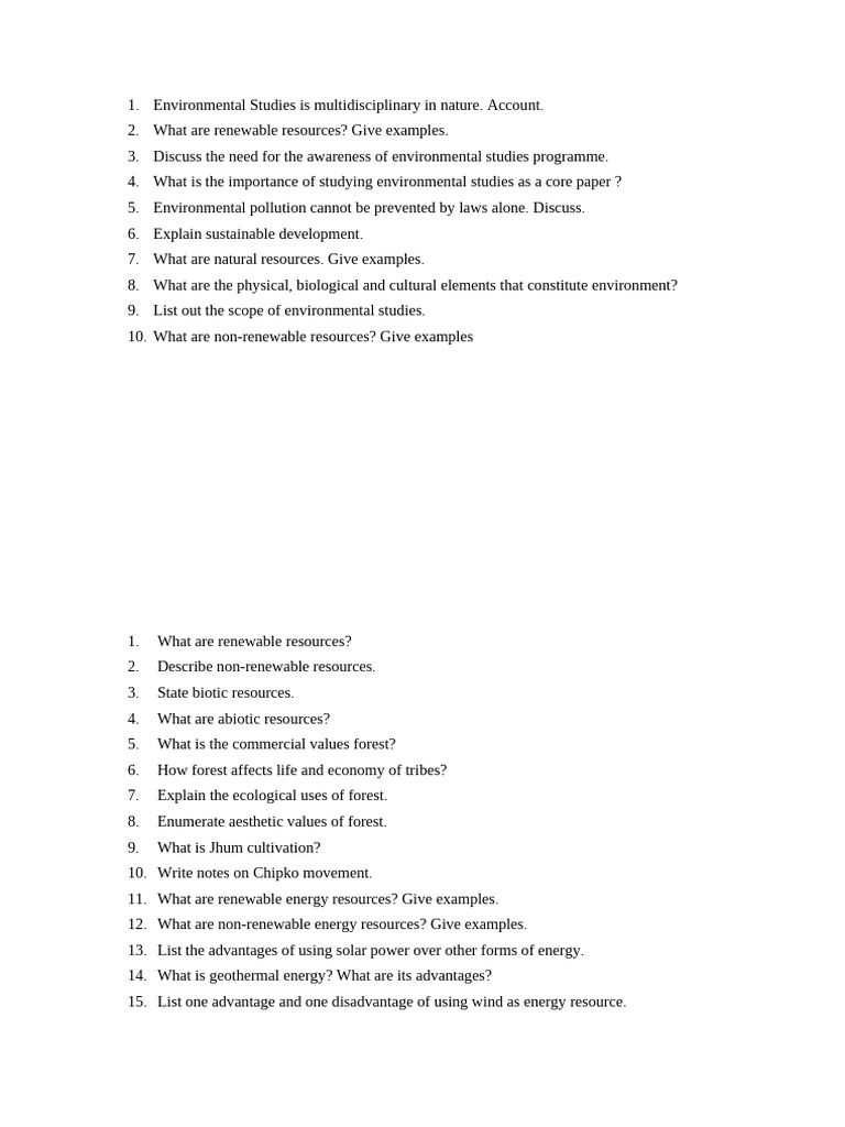 1 unit imp ques | PDF | Energy Development | Environmental Degradation