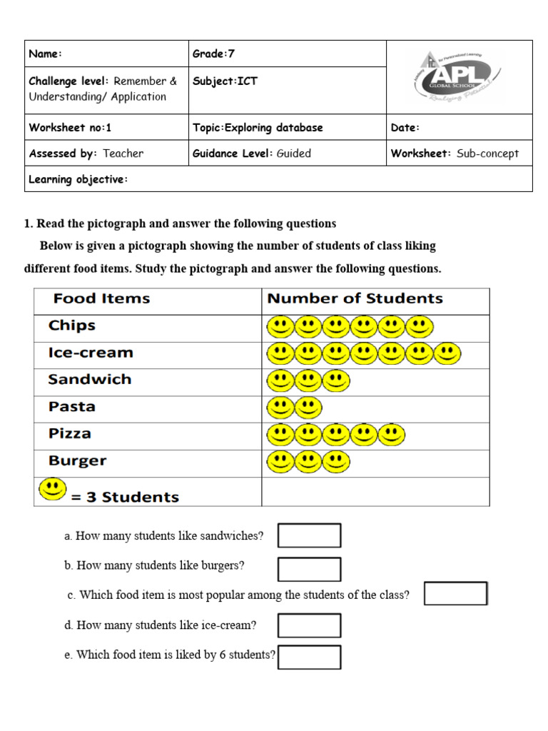 Database Exploration Worksheet for Grade 7 | PDF